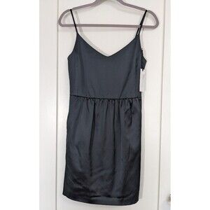 L'Agence Stretch Satin Short Black Dress Spaghetti Straps Pockets Size 2 *READ*